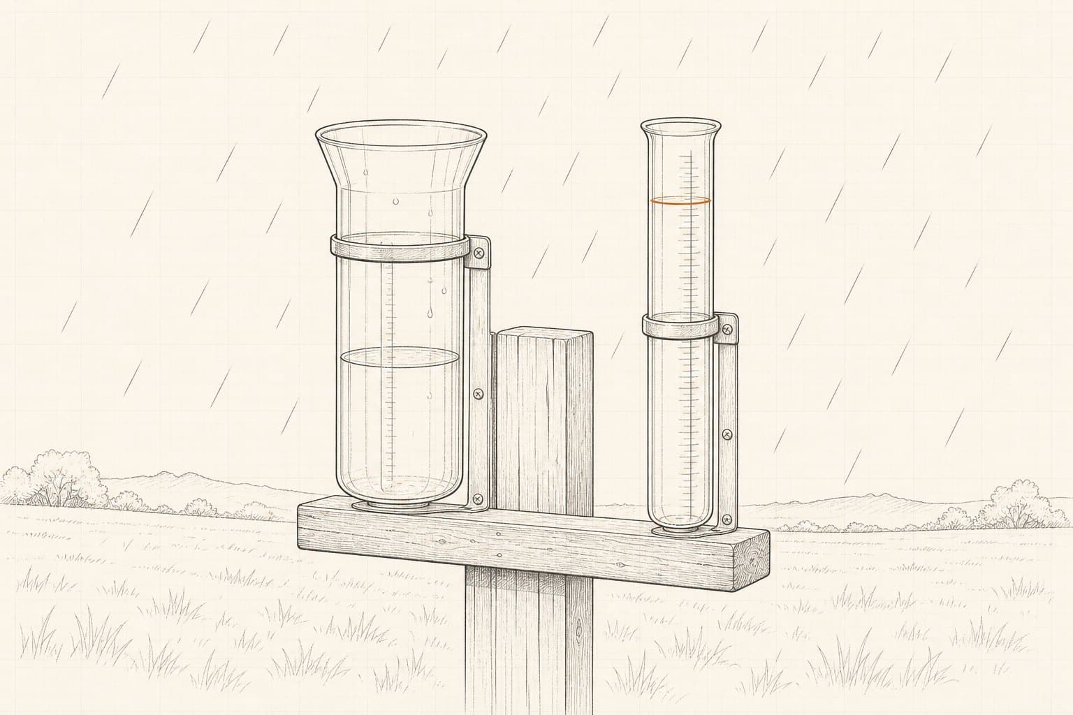 Two gauges under the same rain. The narrow one fills higher. Neither is wrong, and a reading from either is meaningless until you say which one you read.