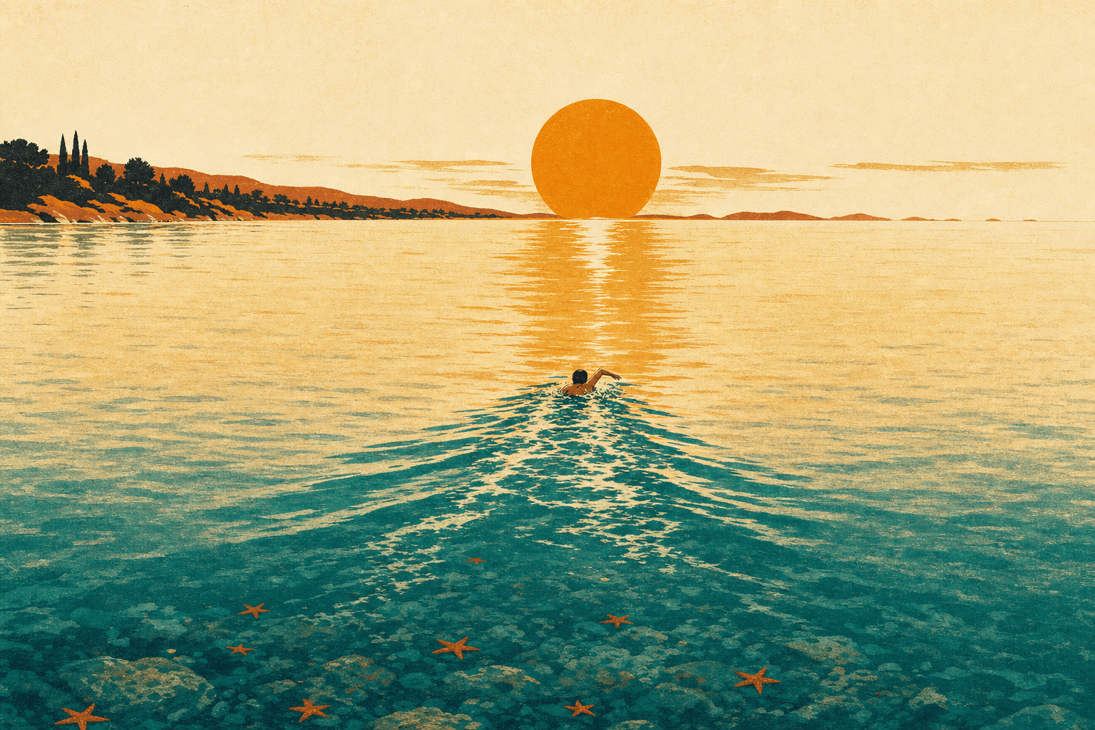 Plate I — Open water, golden hour
