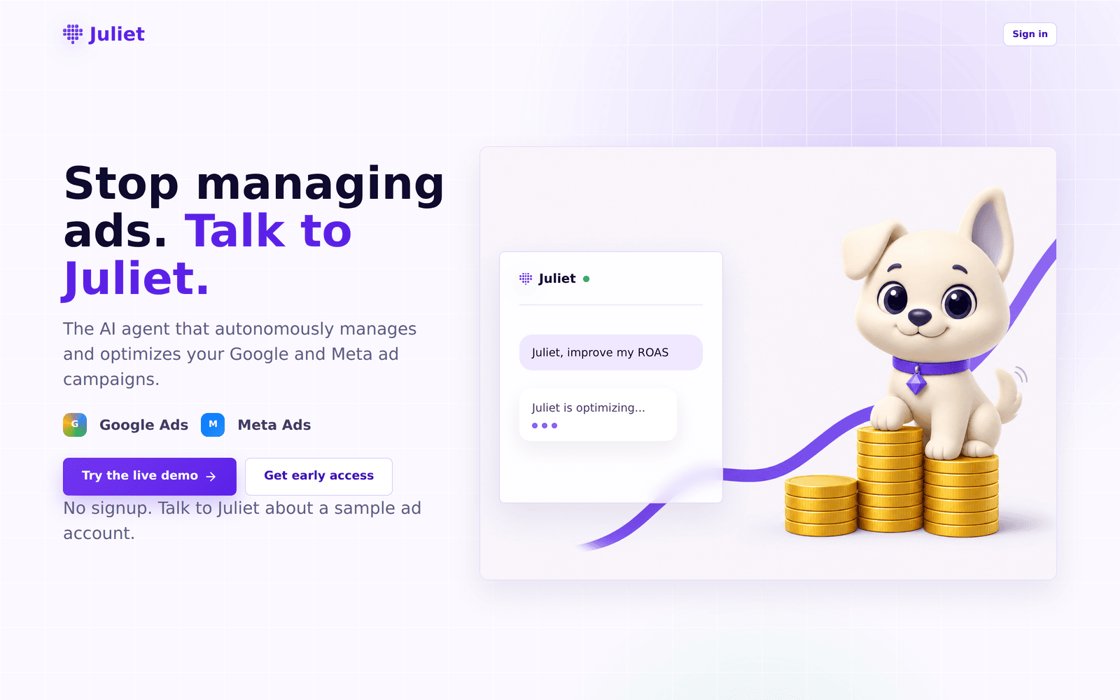 Juliet — live homepage as captured for this edition